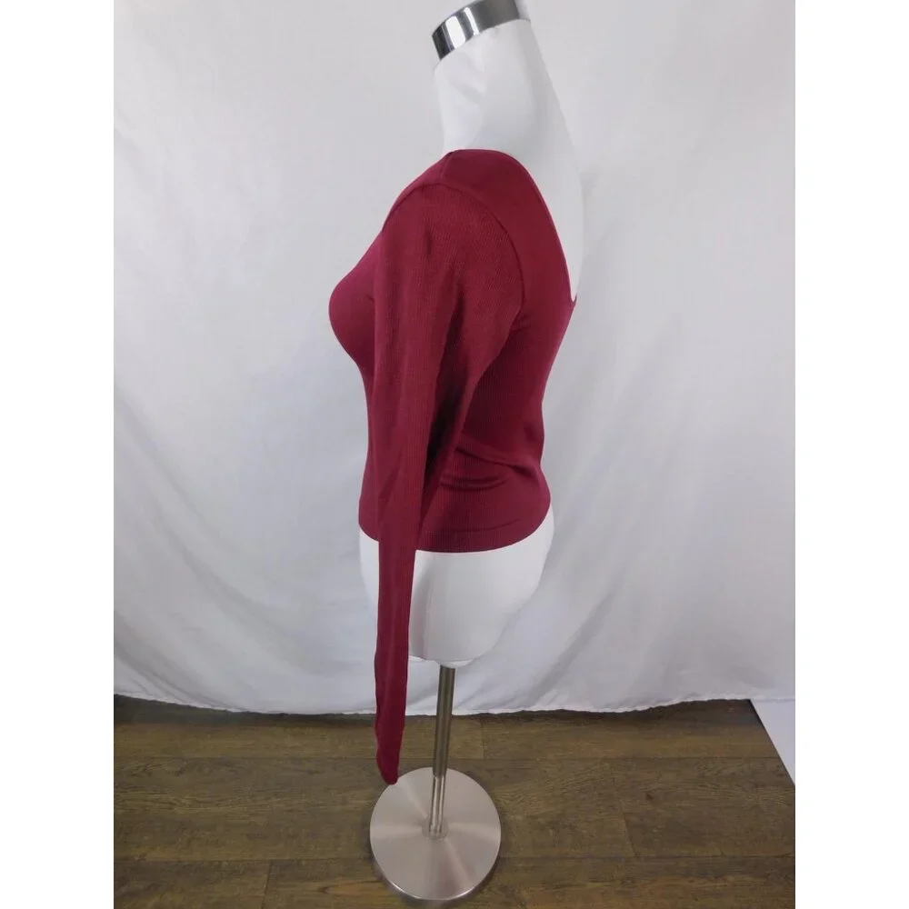 Wild Fable Burgundy Ribbed Long Sleeve Scoop Neck Crop Top S - Excellent